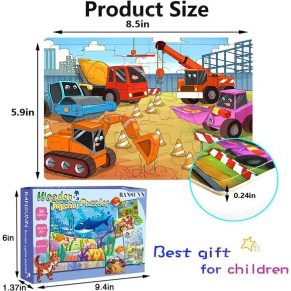 Puzzles for Kids Ages 3-5, 24 Piece Colorful Wooden Puzzles for Toddler - Picture 14 of 16
